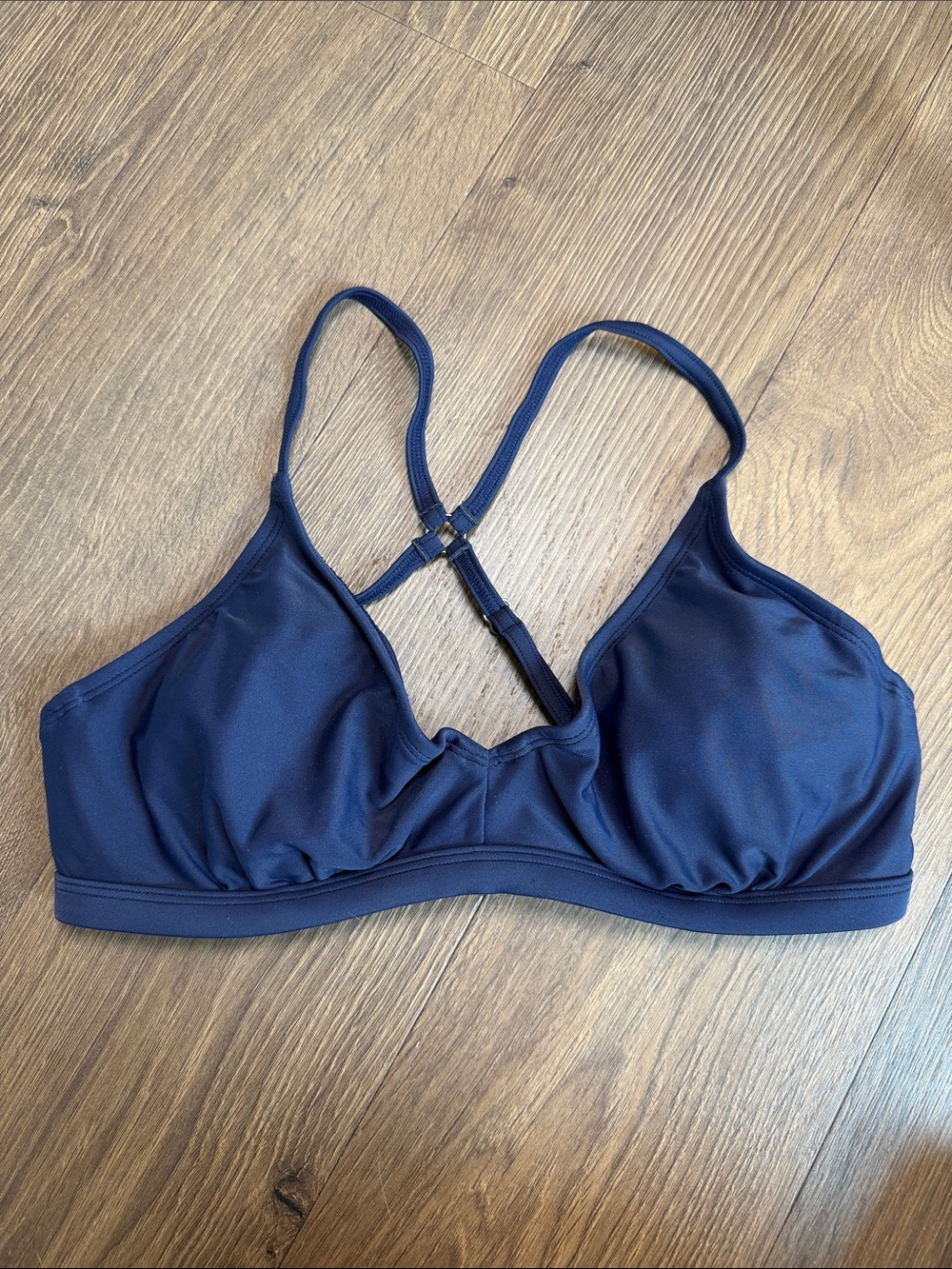 Athleta 34 B/C Underwire Bikini Top Size S/M Navy Blue Crisscross Back